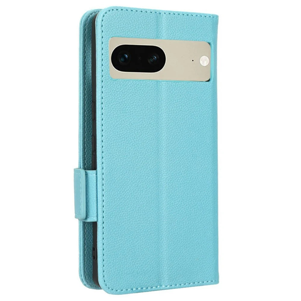 Drop-proof Phone Cover for Google Pixel 7 5G, Full Protection PU Leather Dual Magnetic Clasp Phone Case with Wallet Stand - Baby Blue - 7