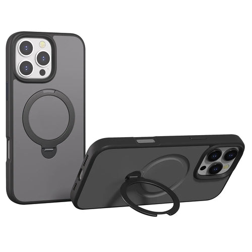 For iPhone 16 Pro Max Magnetic Case Rotating Kickstand TPU + PC Phone Back Cover - Black - 1