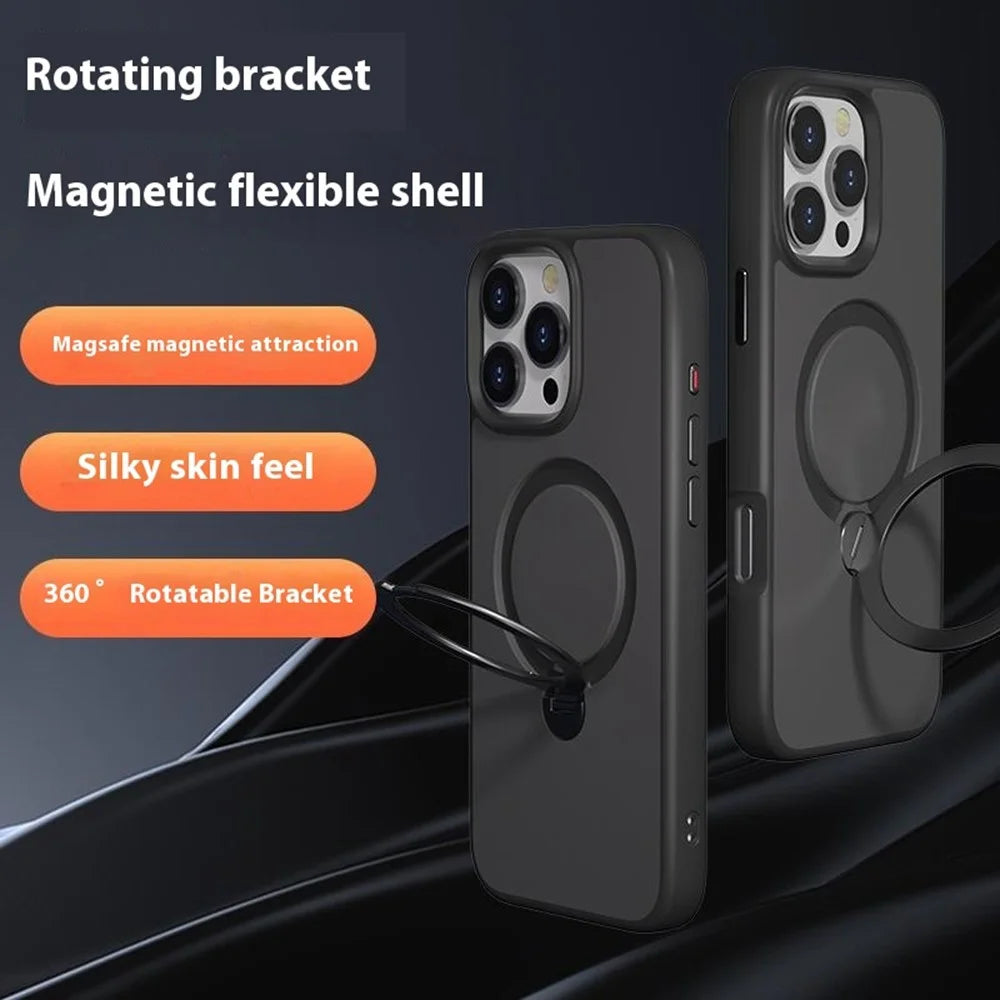 For iPhone 16 Pro Max Magnetic Case Rotating Kickstand TPU + PC Phone Back Cover - Black - 2