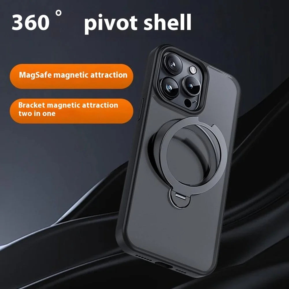 For iPhone 16 Pro Max Magnetic Case Rotating Kickstand TPU + PC Phone Back Cover - Black - 3