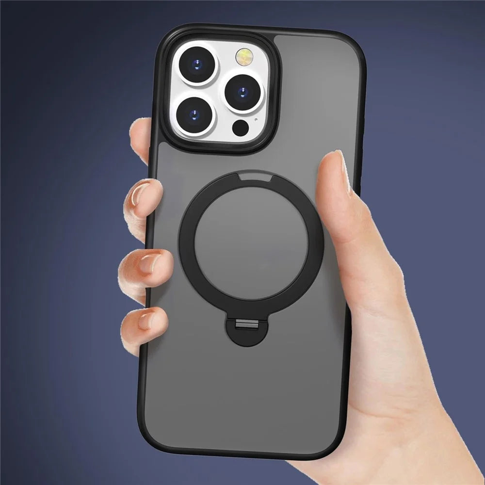 For iPhone 16 Pro Max Magnetic Case Rotating Kickstand TPU + PC Phone Back Cover - Black - 4