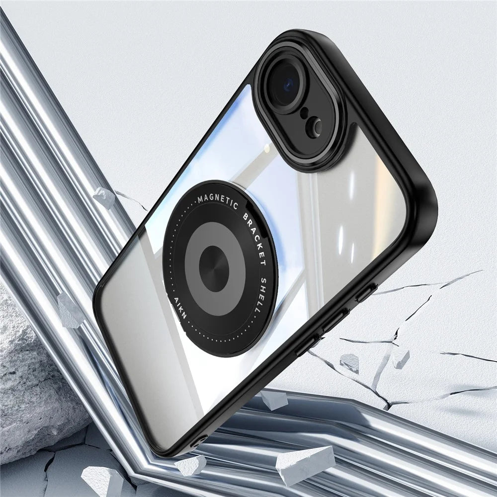 For iPhone 17e / 16e Magnetic Case PC + TPU Phone Cover with Rotating Metal Kickstand, Lens Protector - Black - 3