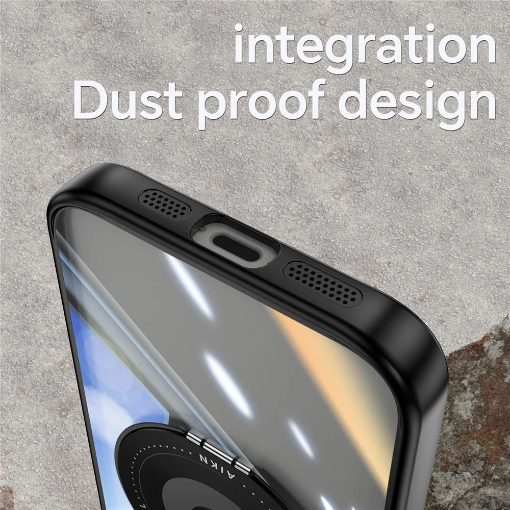For iPhone 17e / 16e Magnetic Case PC + TPU Phone Cover with Rotating Metal Kickstand, Lens Protector - Black - 4