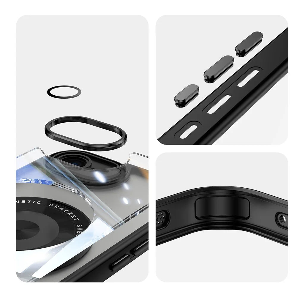 For iPhone 17e / 16e Magnetic Case PC + TPU Phone Cover with Rotating Metal Kickstand, Lens Protector - Black - 7
