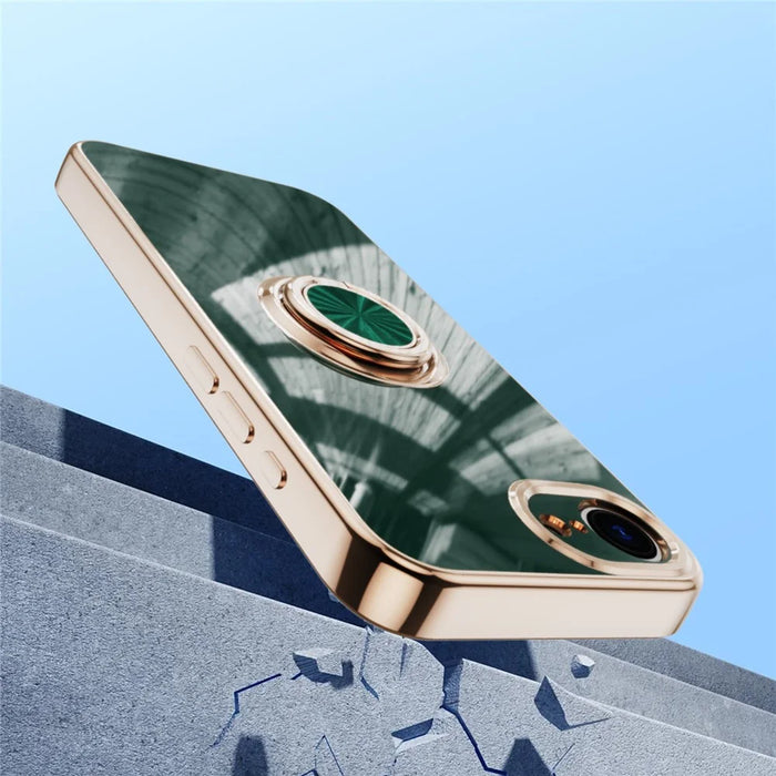 For iPhone 17e / 16e Case Precise Cutouts 6D Electroplating TPU Phone Cover with Ring Holder - Midnight Green - 3