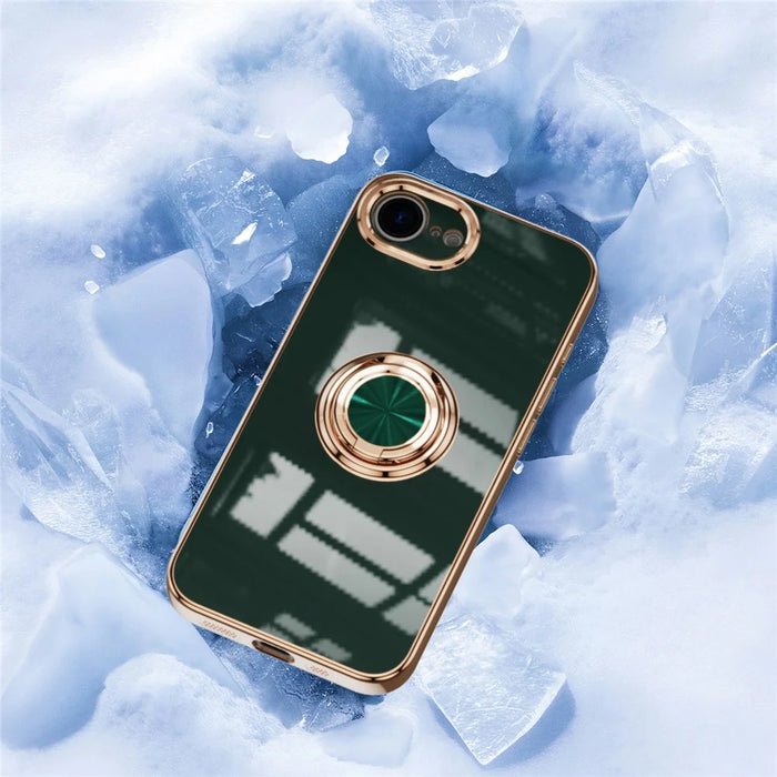 For iPhone 17e / 16e Case Precise Cutouts 6D Electroplating TPU Phone Cover with Ring Holder - Midnight Green - 4