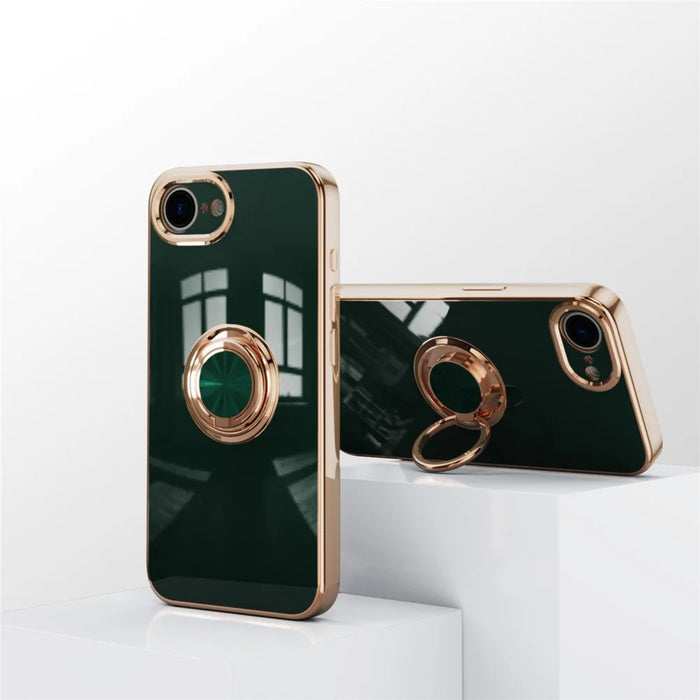 For iPhone 17e / 16e Case Precise Cutouts 6D Electroplating TPU Phone Cover with Ring Holder - Midnight Green - 5