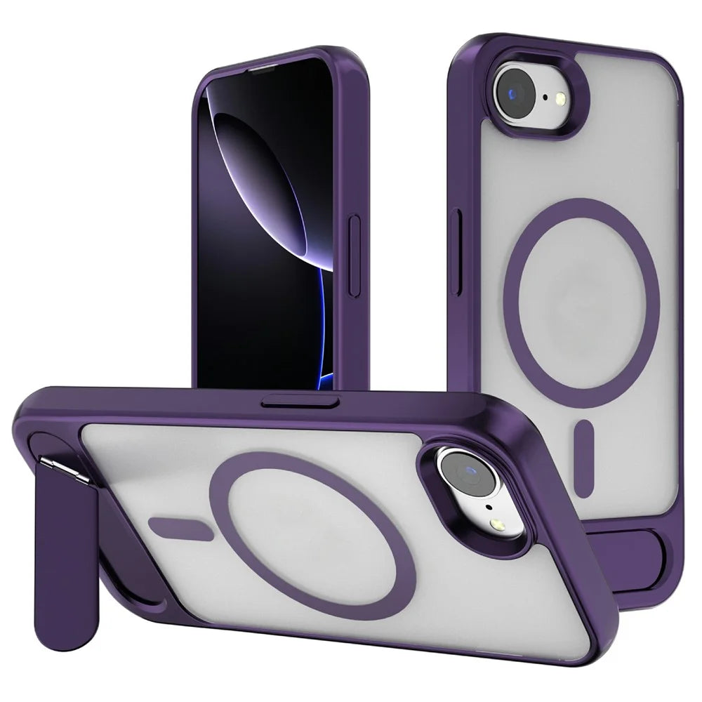 For iPhone 17e / 16e Case Compatible with MagSafe Kickstand TPU + PC Matte Phone Cover - Dark Purple - 1