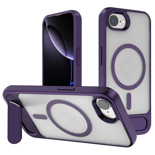 For iPhone 17e / 16e Case Compatible with MagSafe Kickstand TPU + PC Matte Phone Cover - Dark Purple - 1