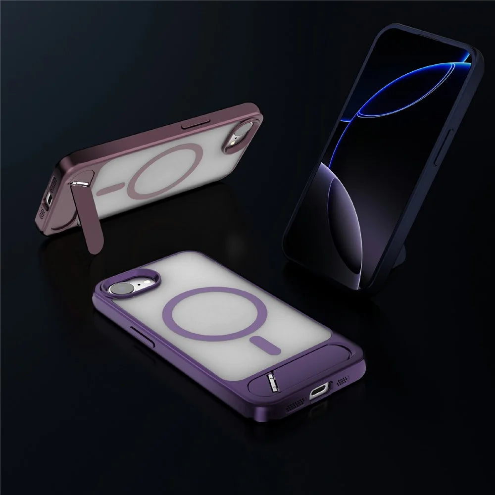 For iPhone 17e / 16e Case Compatible with MagSafe Kickstand TPU + PC Matte Phone Cover - Dark Purple - 2