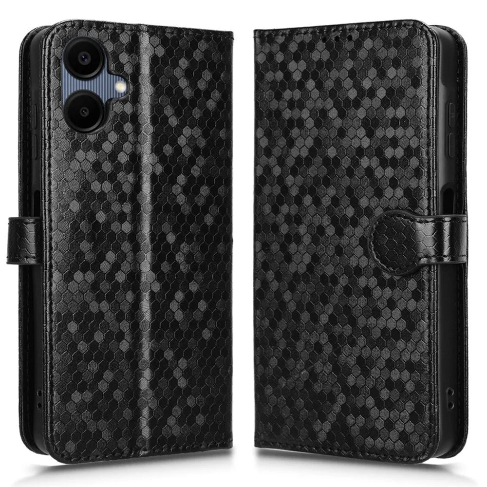 For Samsung Galaxy A06 5G Wallet Case Dot Pattern Imprint PU Leather Phone Cover - Black - 1