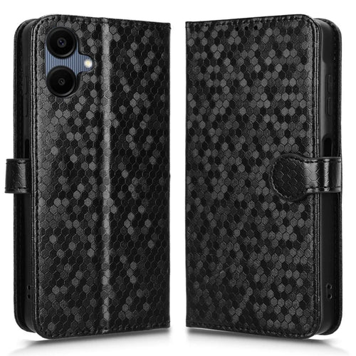 For Samsung Galaxy A06 5G Wallet Case Dot Pattern Imprint PU Leather Phone Cover - Black - 1