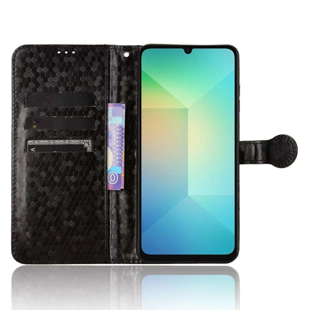 For Samsung Galaxy A06 5G Wallet Case Dot Pattern Imprint PU Leather Phone Cover - Black - 2