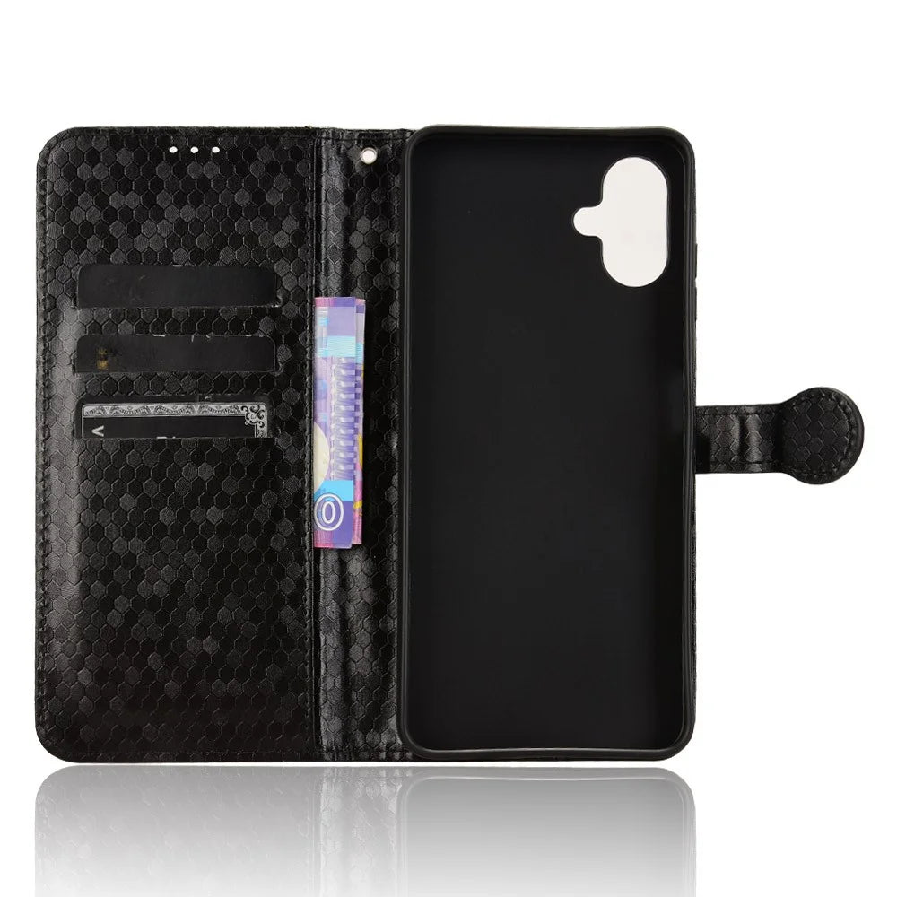 For Samsung Galaxy A06 5G Wallet Case Dot Pattern Imprint PU Leather Phone Cover - Black - 4