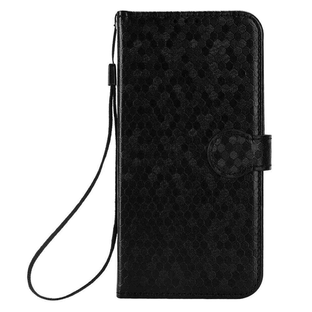 For Samsung Galaxy A06 5G Wallet Case Dot Pattern Imprint PU Leather Phone Cover - Black - 6