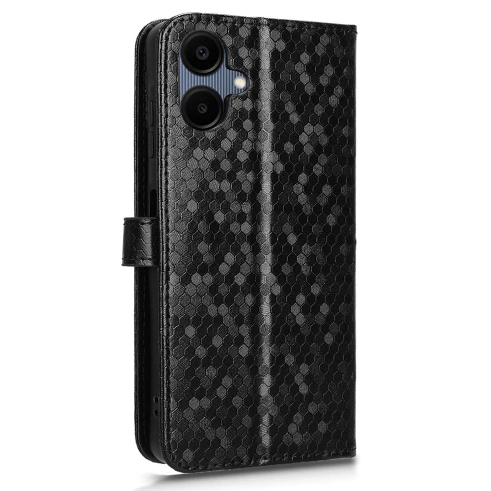 For Samsung Galaxy A06 5G Wallet Case Dot Pattern Imprint PU Leather Phone Cover - Black - 7