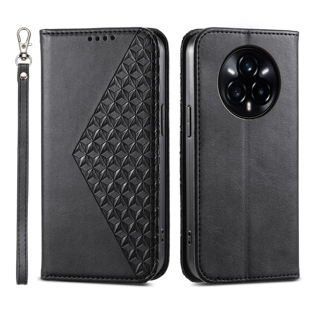 For Realme 14 Pro 5G Case Calf Texture PU Leather Phone Cover with Wallet - Black - 1