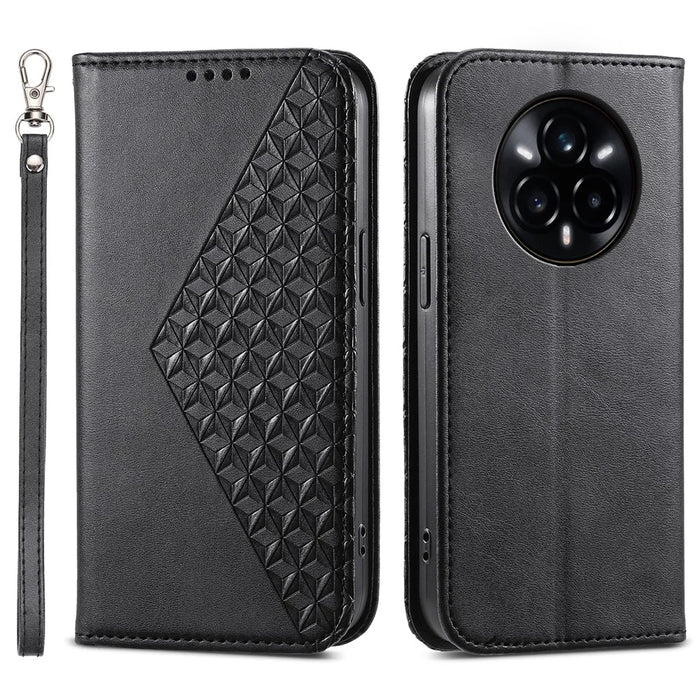 For Realme 14 Pro+ 5G Case Calf Texture PU Leather Phone Cover with Wallet - Black - 1
