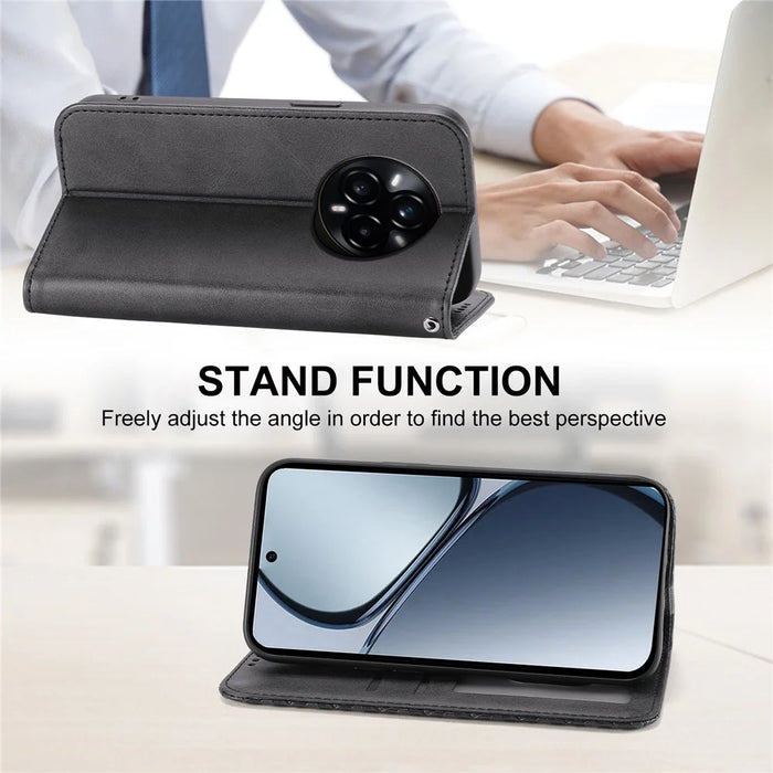 For Realme 14 Pro+ 5G Case Calf Texture PU Leather Phone Cover with Wallet - Black - 3