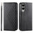 For Samsung Galaxy S25 Edge Case Calf Texture PU Leather Phone Cover with Wallet - Black - 1