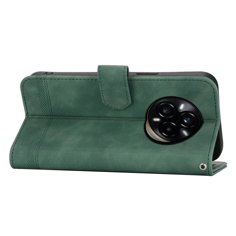 DIERFENG DF-03 For Realme 14 Pro 5G Leather Case Lines Imprint Wallet Phone Cover - Green - 2