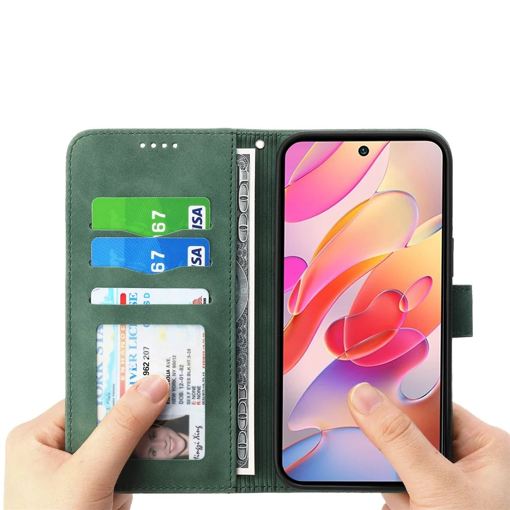 DIERFENG DF-03 For Realme 14 Pro 5G Leather Case Lines Imprint Wallet Phone Cover - Green - 3