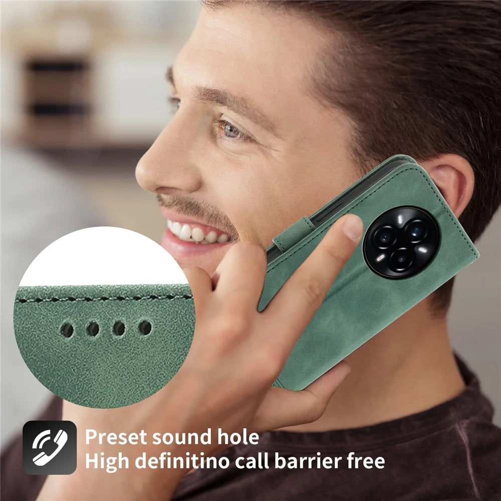 DIERFENG DF-03 For Realme 14 Pro 5G Leather Case Lines Imprint Wallet Phone Cover - Green - 5