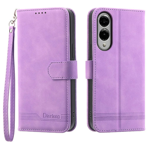 DIERFENG DF-03 For Samsung Galaxy S25 Edge Leather Case Lines Imprint Wallet Phone Cover - Purple - 1