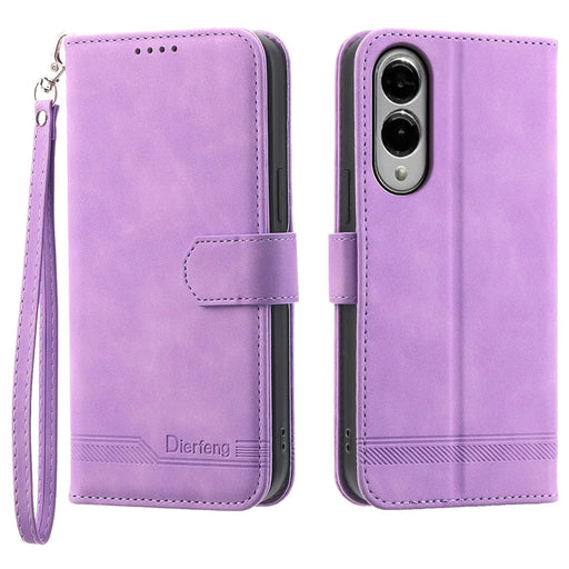 DIERFENG DF-03 For Samsung Galaxy S25 Edge Leather Case Lines Imprint Wallet Phone Cover - Purple - 1