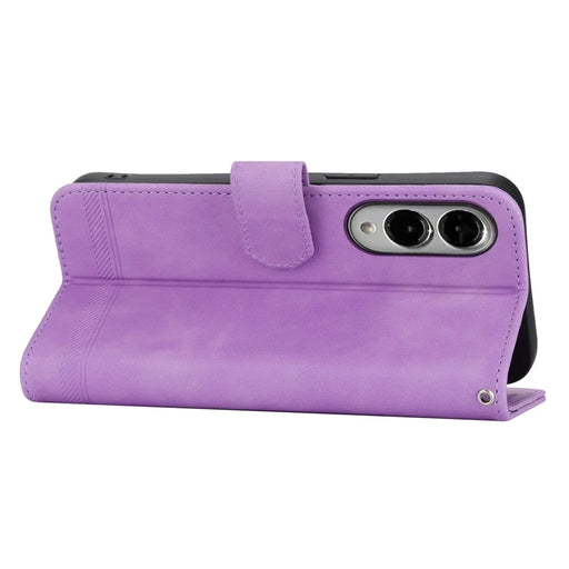 DIERFENG DF-03 For Samsung Galaxy S25 Edge Leather Case Lines Imprint Wallet Phone Cover - Purple - 2