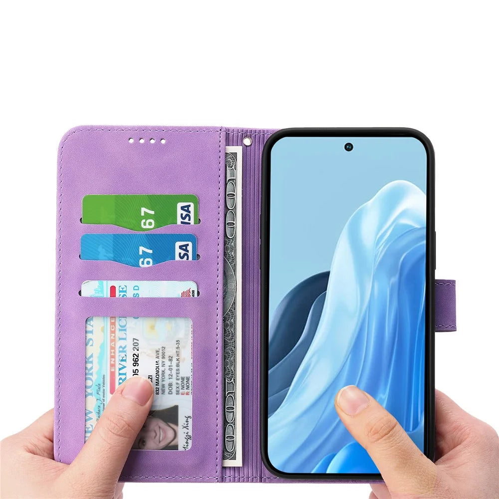 DIERFENG DF-03 For Samsung Galaxy S25 Edge Leather Case Lines Imprint Wallet Phone Cover - Purple - 3