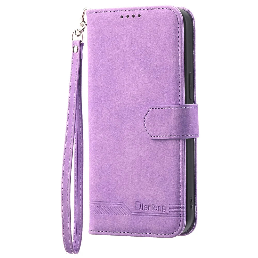 DIERFENG DF-03 For Samsung Galaxy S25 Edge Leather Case Lines Imprint Wallet Phone Cover - Purple - 7