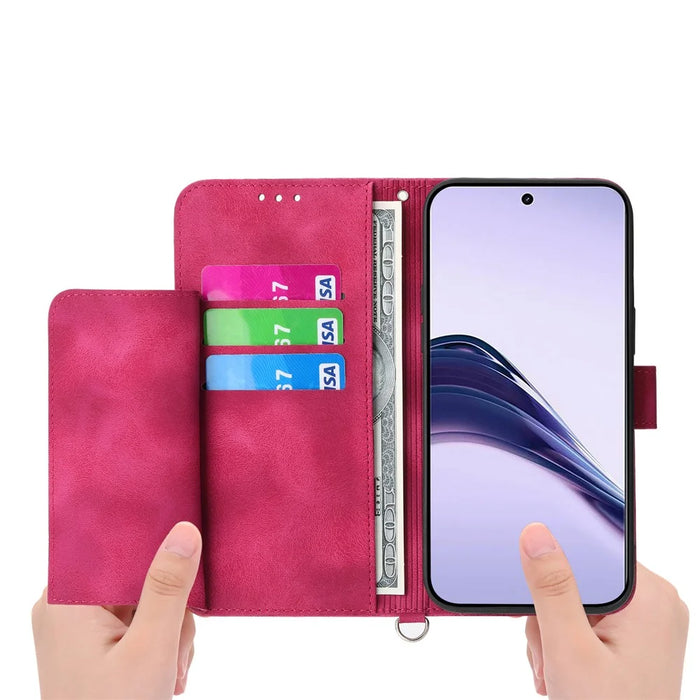 For Realme 14 Pro 5G Case Flower Pattern PU Leather Wallet Phone Cover with Strap - Wine Red - 6