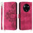 For Realme 14 Pro+ 5G Case Flower Pattern PU Leather Wallet Phone Cover with Strap - Wine Red - 1