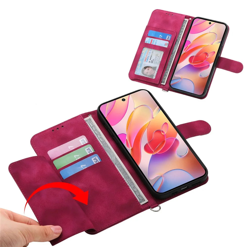 For Samsung Galaxy S25 Edge Case Flower Pattern PU Leather Wallet Phone Cover with Strap - Wine Red - 2