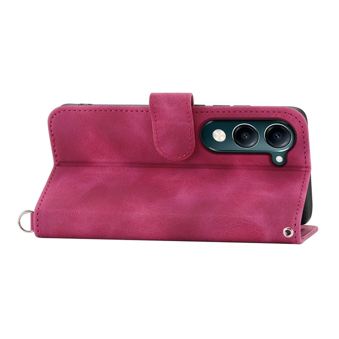 For vivo Y04 4G  /  Y29s 5G Case Flower Pattern PU Leather Wallet Phone Cover with Strap - Wine Red - 5