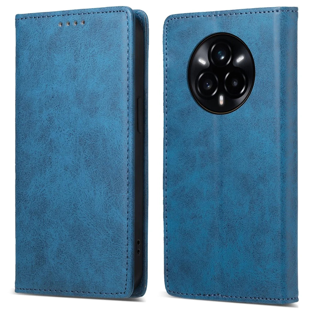 For Realme 14 Pro 5G Wallet Case RFID Blocking PU Leather Phone Cover - Blue - 1