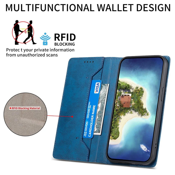 For Realme 14 Pro 5G Wallet Case RFID Blocking PU Leather Phone Cover - Blue - 2