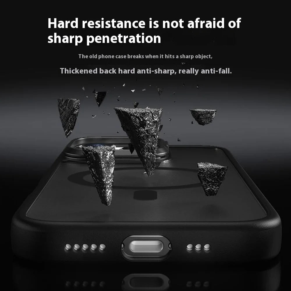 For iPhone 16 Pro Max Magnetic Case Anti Drop TPU + PC Phone Cover with Lens Frame Kickstand - Black - 3