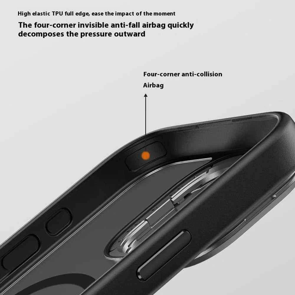 For iPhone 16 Pro Max Magnetic Case Anti Drop TPU + PC Phone Cover with Lens Frame Kickstand - Black - 6