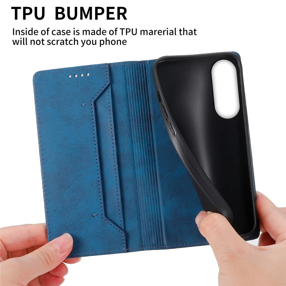 For Samsung Galaxy S25 Edge Wallet Case RFID Blocking PU Leather Phone Cover - Blue - 5