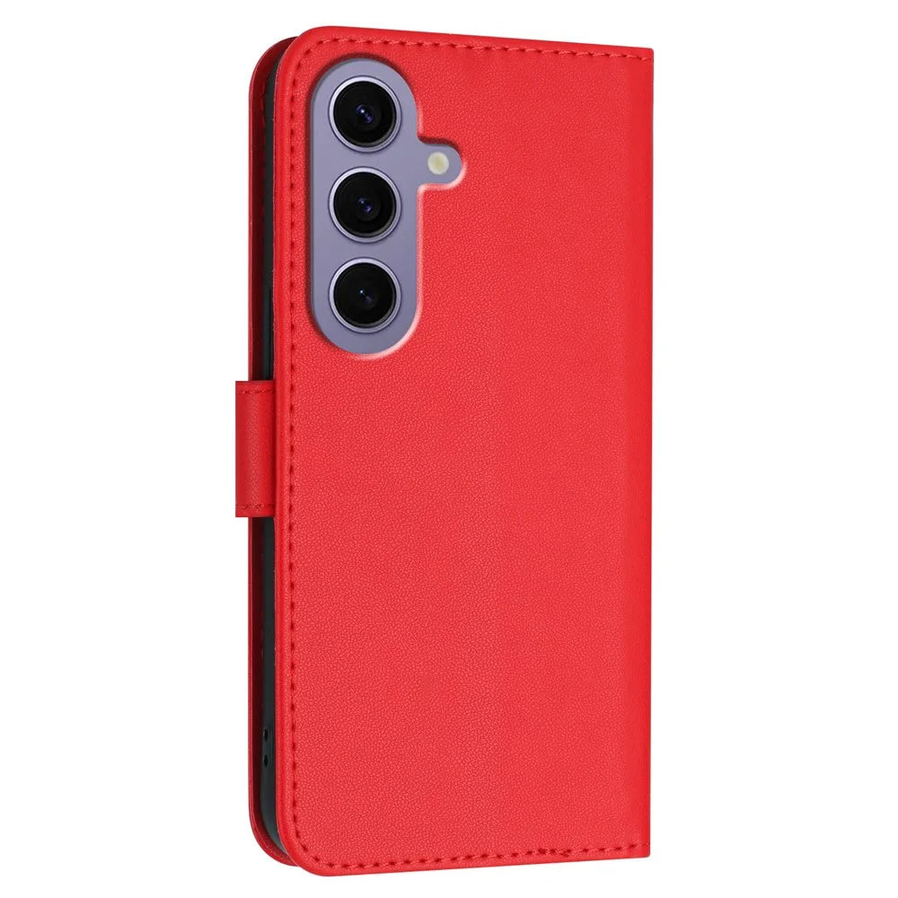 For Samsung Galaxy S24 / Galaxy S25 Case Triangle Imprint Leather Phone Cover with Lanyard - Red - 2