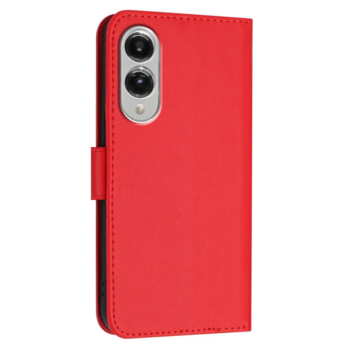 For Samsung Galaxy S25 Edge Case Triangle Imprint Leather Phone Cover with Lanyard - Red - 2