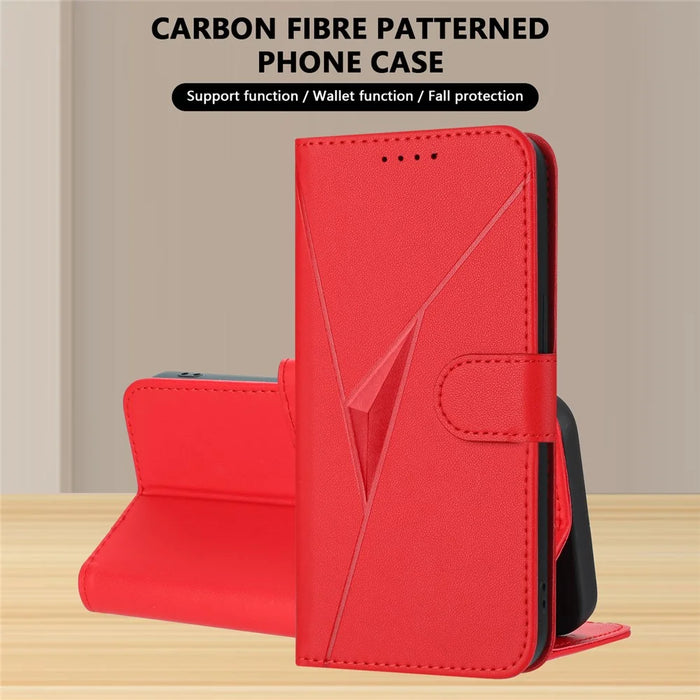 For Samsung Galaxy S25 Edge Case Triangle Imprint Leather Phone Cover with Lanyard - Red - 7