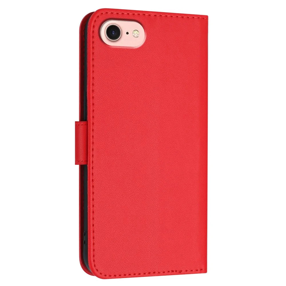 For iPhone 17e / 16e Case Triangle Imprint Leather Phone Cover with Lanyard - Red - 2
