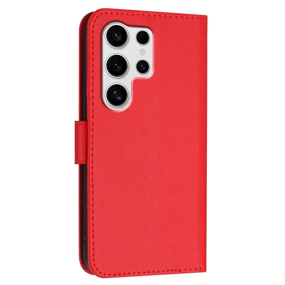 For Samsung Galaxy S25 Ultra Case Triangle Imprint Leather Phone Cover with Lanyard - Red - 2