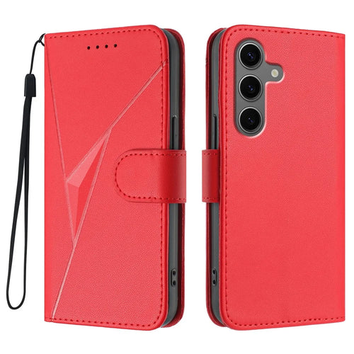 For Samsung Galaxy S24+ / Galaxy S25+ Case Triangle Imprint Leather Phone Cover with Lanyard - Red - 1