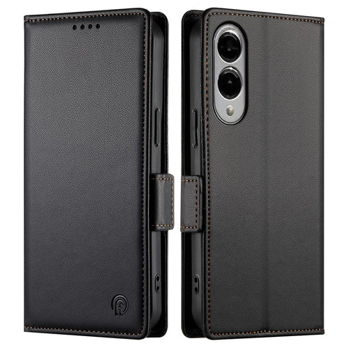 For Samsung Galaxy S25 Edge Stand Case PU Leather Wallet Phone Cover - Black - 1