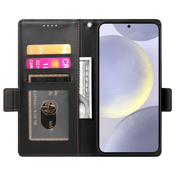 For Samsung Galaxy S25 Edge Stand Case PU Leather Wallet Phone Cover - Black - 2