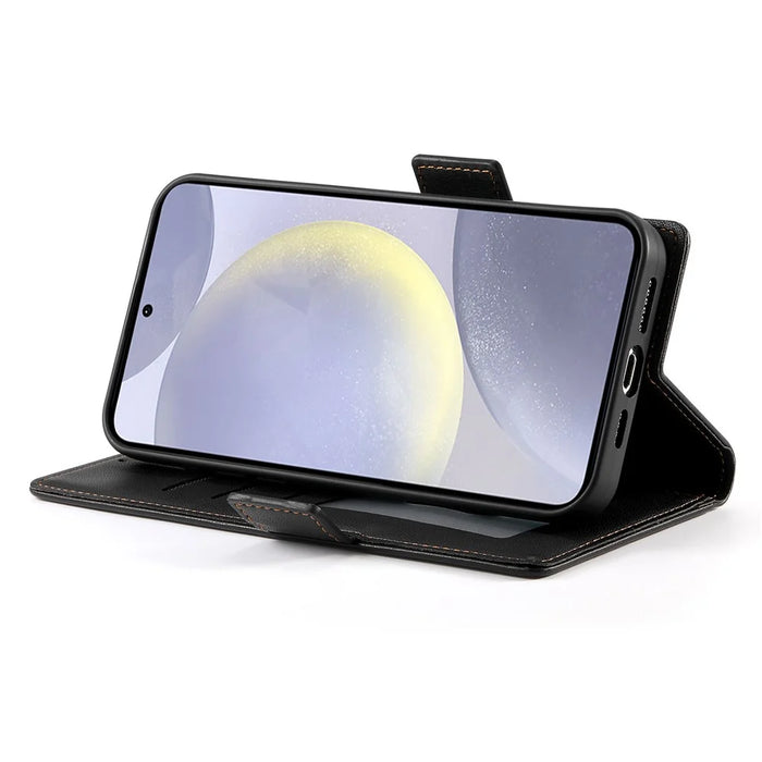 For Samsung Galaxy S25 Edge Stand Case PU Leather Wallet Phone Cover - Black - 4